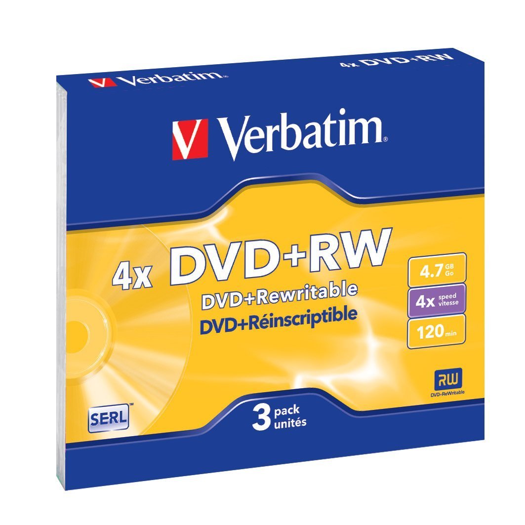 3 DVD-RW Verbatim 4.7Go - Vitesse 4x - Surface Argent - Réinscriptibles 1000x