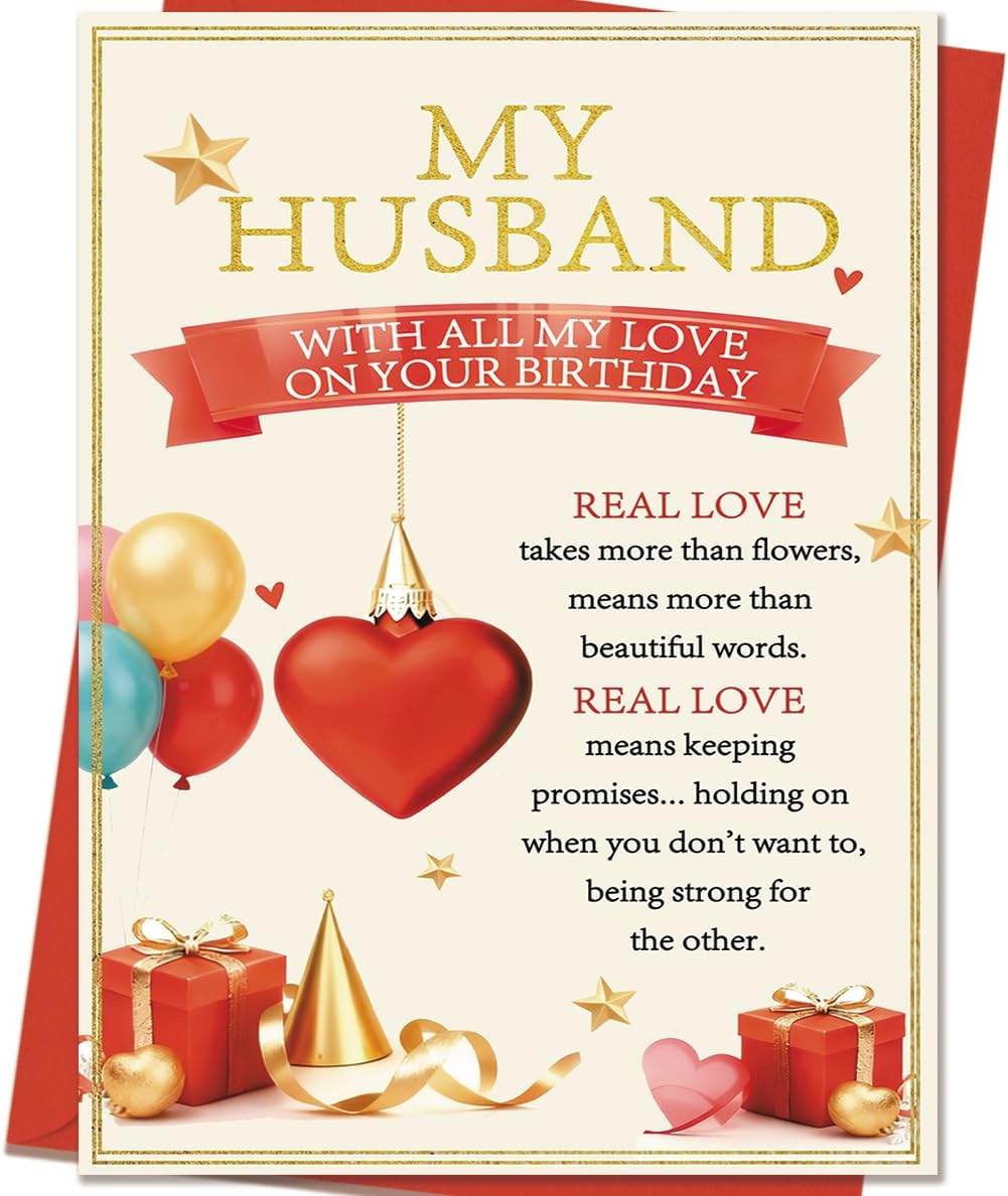 Husband Birthday Card | Romantic Husband Birthday Gifts Decorations for Him & Men from Wife