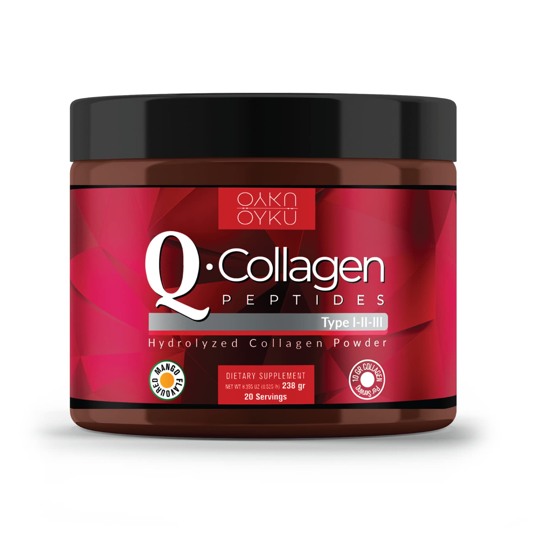 Collagen Peptides Powder- Support, Skin, Nails, Bones, Joints (Type I,II,III) Collagen Powder with Vitamin C,E,B5,B6, E, Biotin, Zinc and Hyaluronic Acid. Sugar Free, Mango Flavored.
