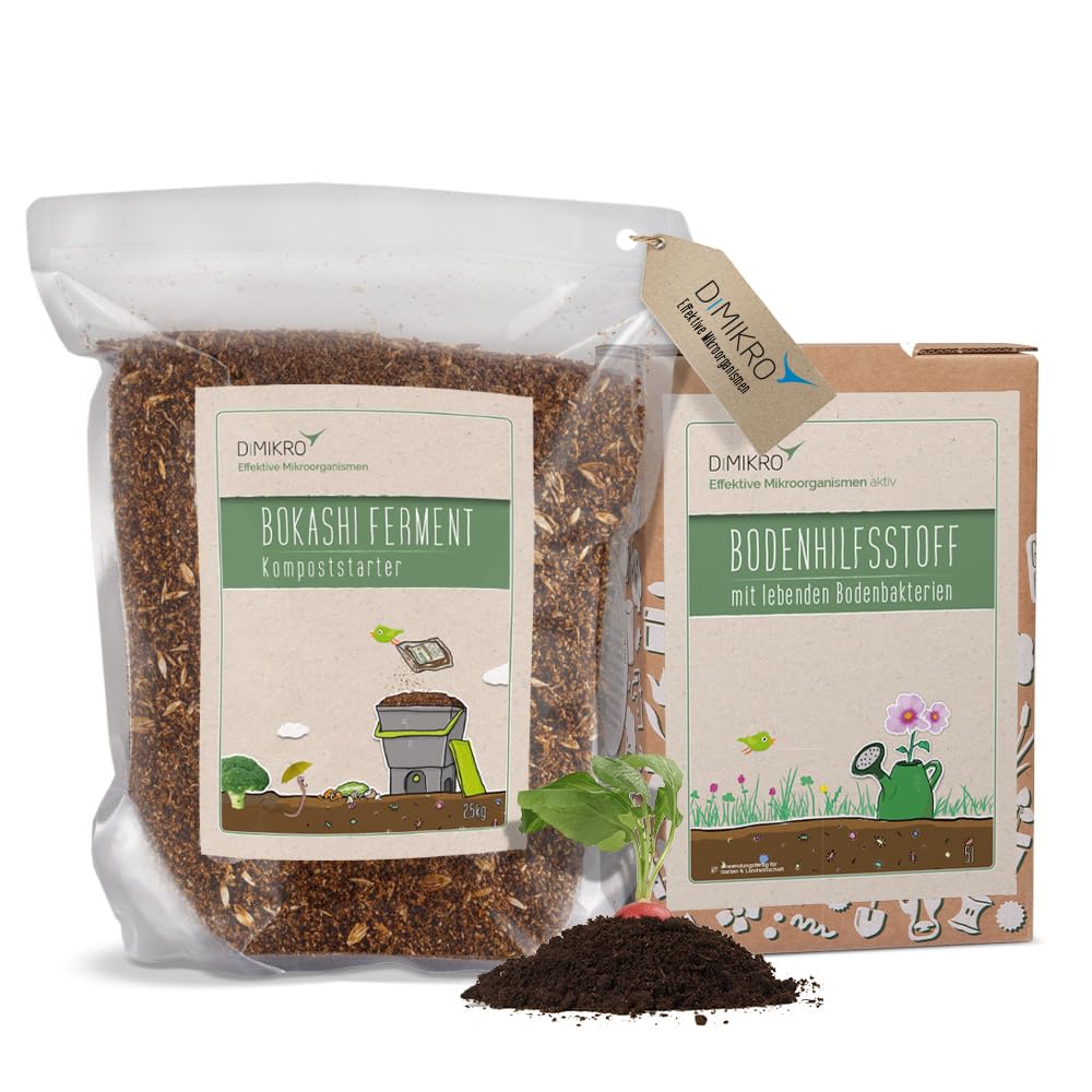 Bokashi Kit de recharge pour seau - 5 litres EM actif et 2,5 kg de ferment Bokashi | Accélérateur de compost liquide de qualité biologique, fabriqué en Allemagne – pour l'entretien durable de votre seau Bokashi