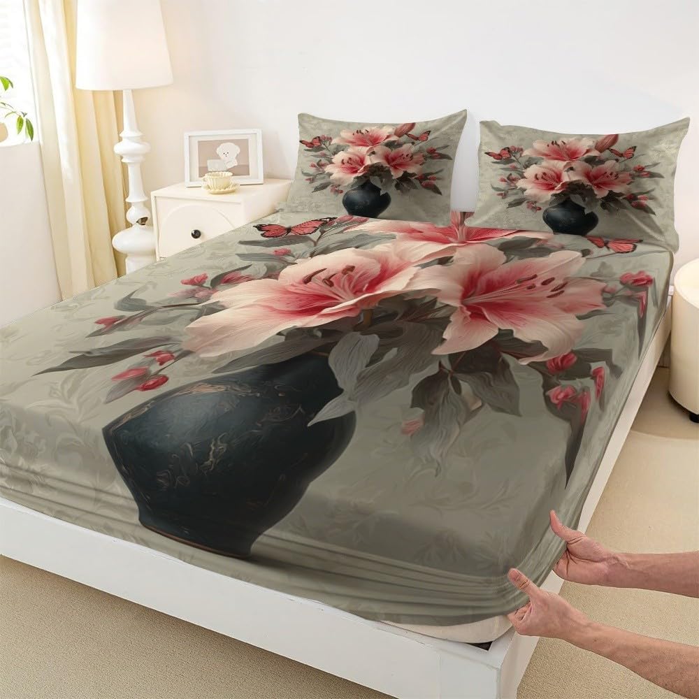Drap Housse 200x200cm Rose Bande Élastique Réglable 2 Personnes Lit
