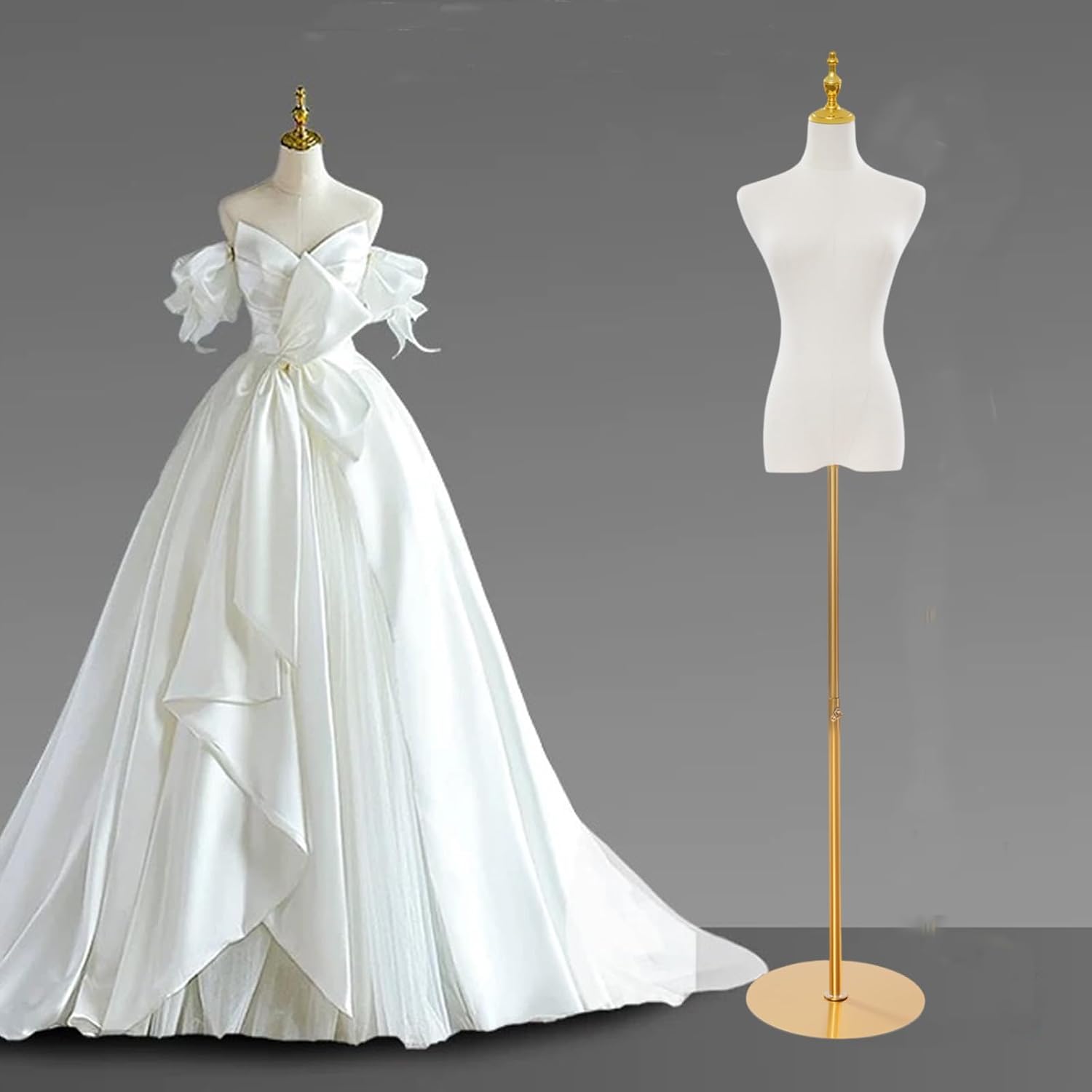 Dress Form Mannequin,27-51'' Height Adjustable Wedding Dress Manikin Body Metal Female Manikin Torso Model Display Body Stand for Clothing Dress Jewelry Display (Gold, Circle Base)