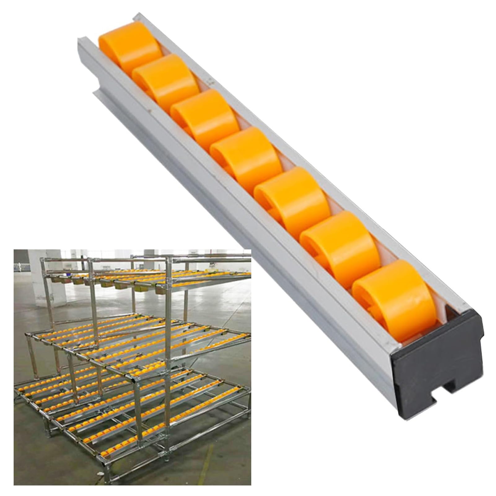 Carril Deslizante Rodillos Superficie Lisa, Carril Transportador Ruedas Patín, Transportador Rodillos Para Estanterías Dinámicas Para Paletas, Carga Herramientas(Amarillo,1m)