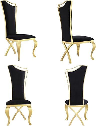ACEDÉCOR Juego de 4 sillas de comedor de terciopelo, sillas de cocina tapizadas de lujo negras con respaldo alto aerodinámico, modernas y hermosas