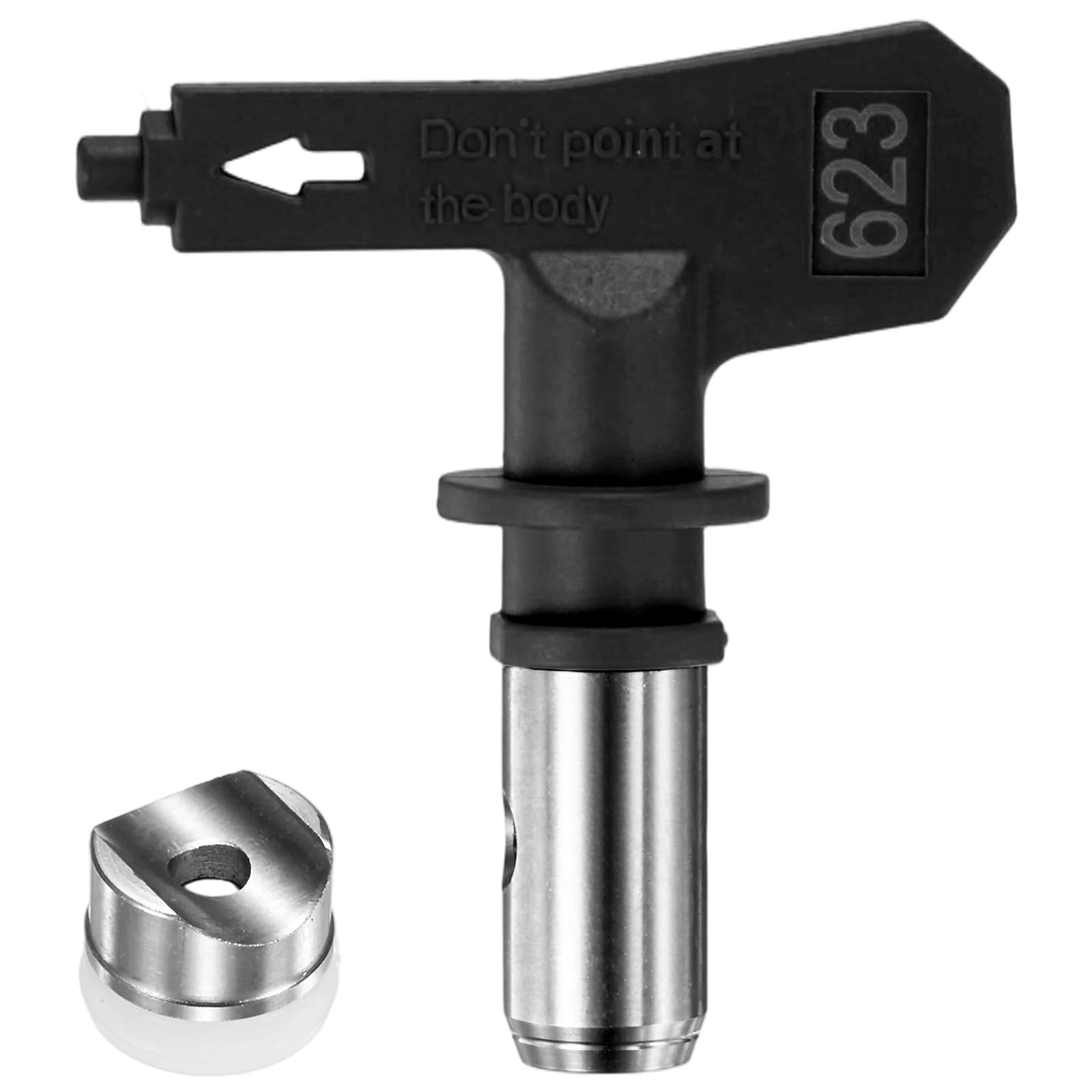 M METERXITY 1-Set Airless Paint Sprayer Tips, 304 Stainless Steel Reversible Spray Tips with 1 Pad for Homes/Buildings/Garden/Decks/Fences [Black, 623]