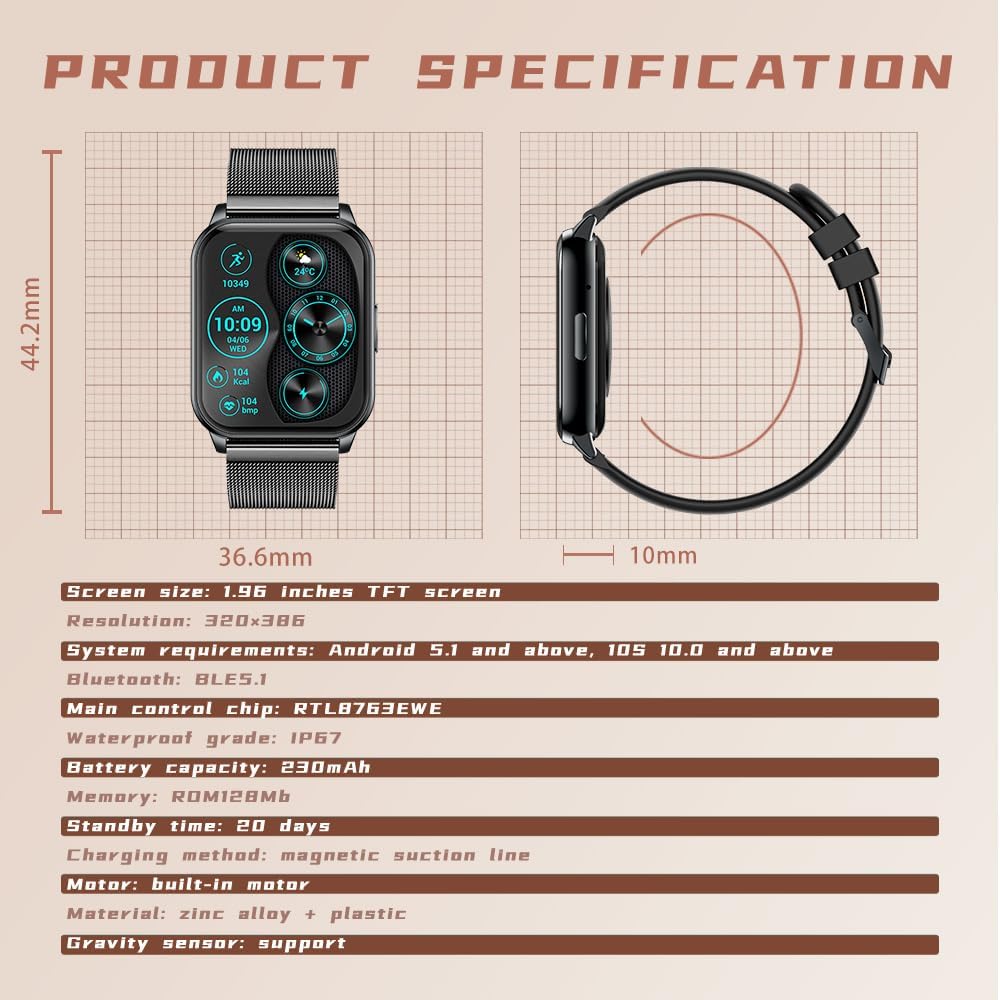 ANMI Smartwatch Chiamate e Assistente Vocale, 1.96 Orologio Smartwatch Uomo Donna, 80+ Sport Fitness Contapassi Cardiofrequenzimetro Pressione Sanguigna SpO2, Monitoraggio del Sonno, Android iOS