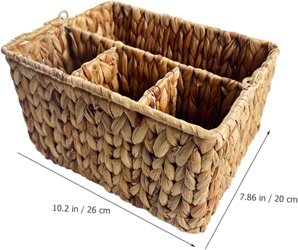 VALICLUD Multi-compartment Straw Basket Desk Organizer Kitchen Storage Woven Cutlery Holder Handle