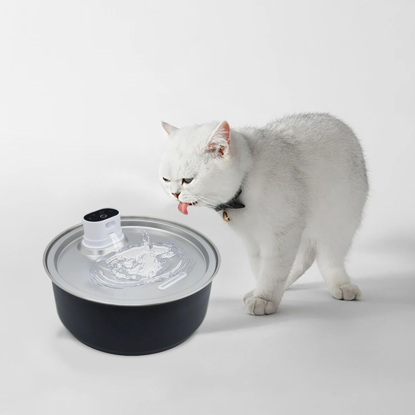 Generisch 2026 Dispenser di acqua per cani wireless super silenzioso con contenitore in acciaio inox Sensore di movimento per animali domestici Abbeveratoio automatico con per gatti cani (nero, A)