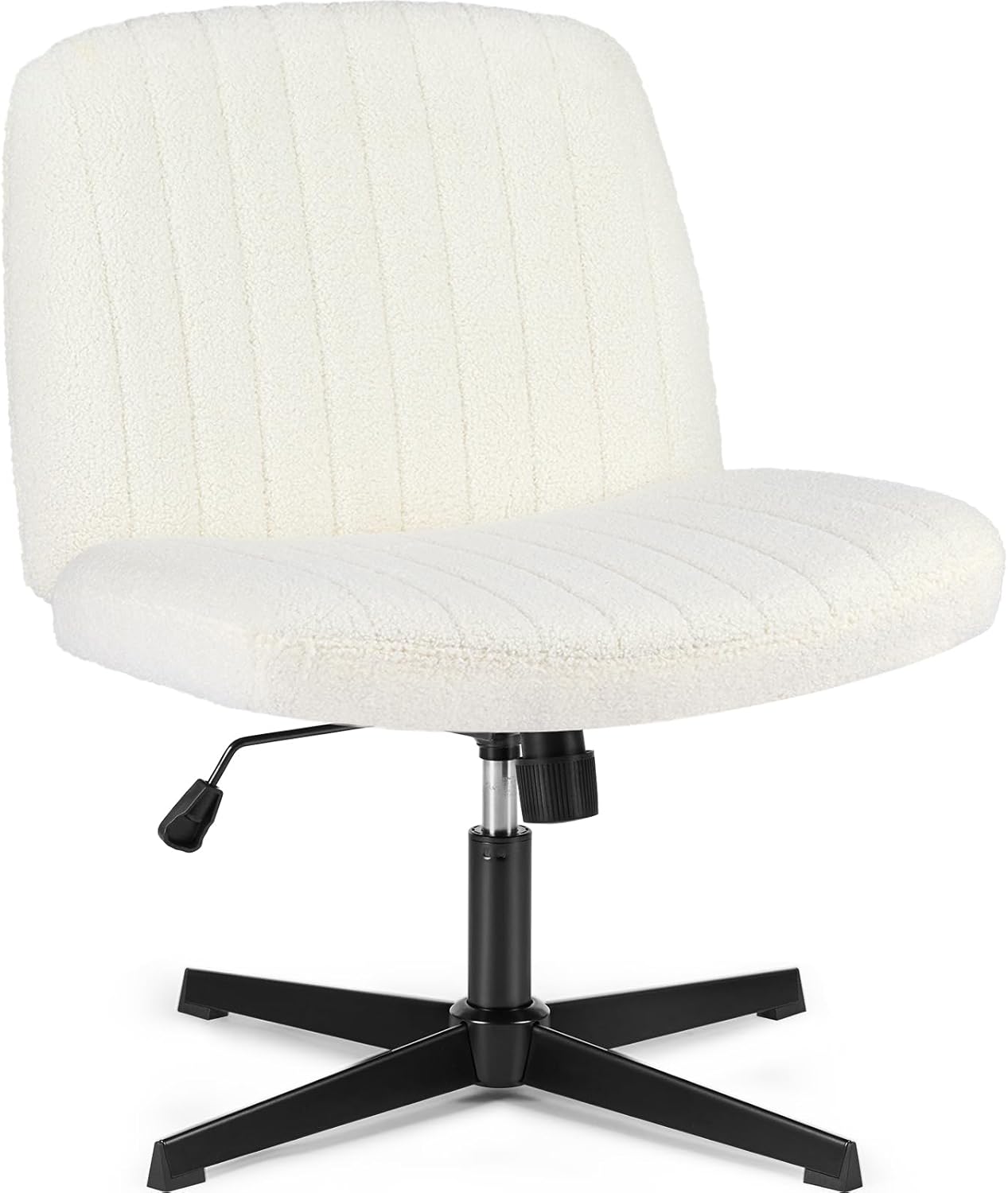 OLIXIS Cross Legged Armless Wide Adjustable Swivel Padded Home Office Desk Chair, Off White