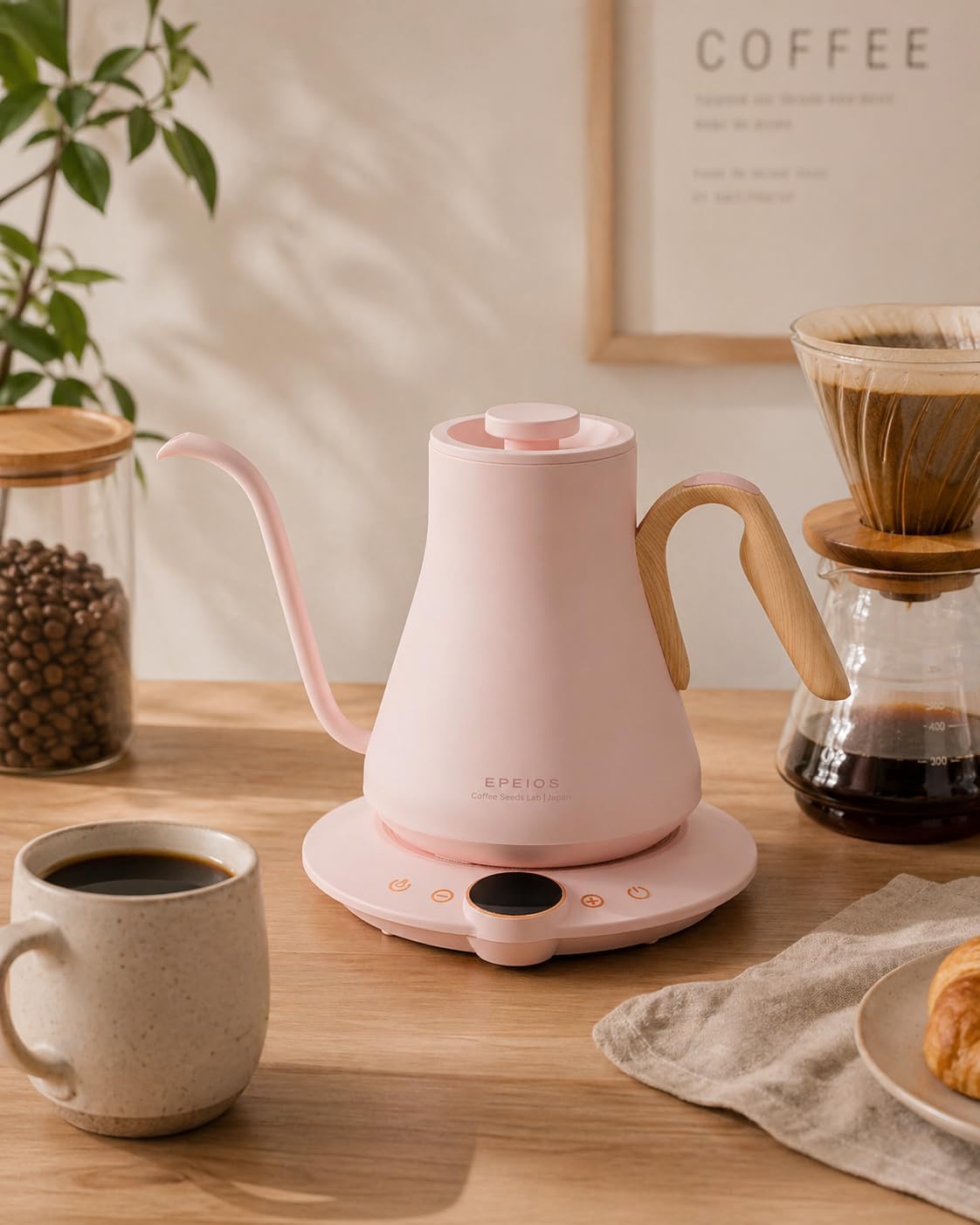 Cocinare Gooseneck Electric Kettle, ±1°F Temperature Control, 1500W Fast Heating, Pour Over Coffee & Tea Kettle with Brew Timer & Keep Warm, Stainless Steel, 0.9L (Munch Pink)