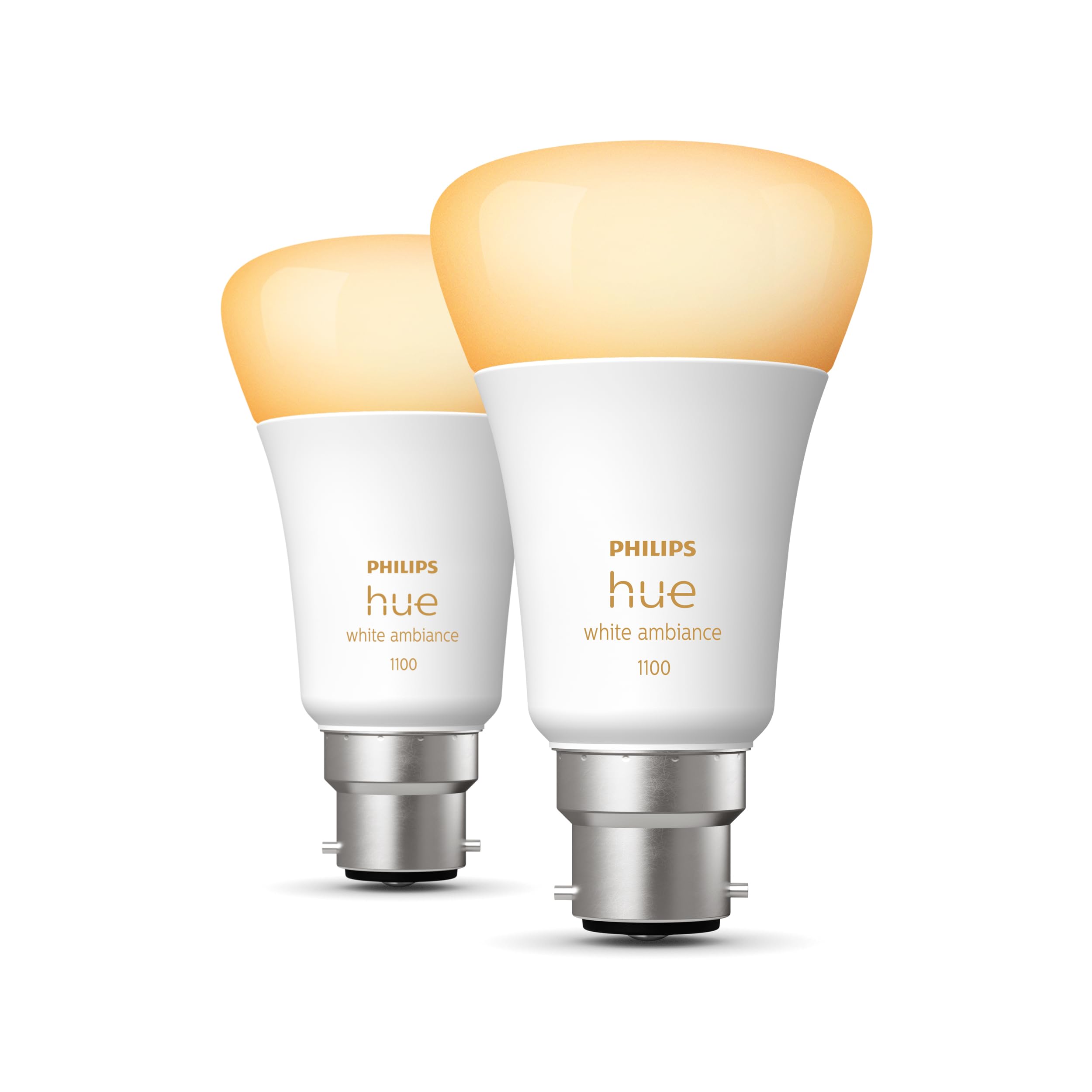 Philips Hue White Ambiance, ampoule LED connectée B22 équivalent 75W, 1100 lumen, compatible Bluetooth, pack de 2, fonctionne avec Alexa, Google Assistant et Apple Homekit