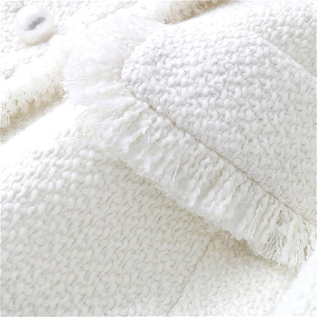 Women White Tweed Jacket Autumn And Winter Jacket Woolen Trumpet Sleeve Ladies Coat Jacket - Image 8