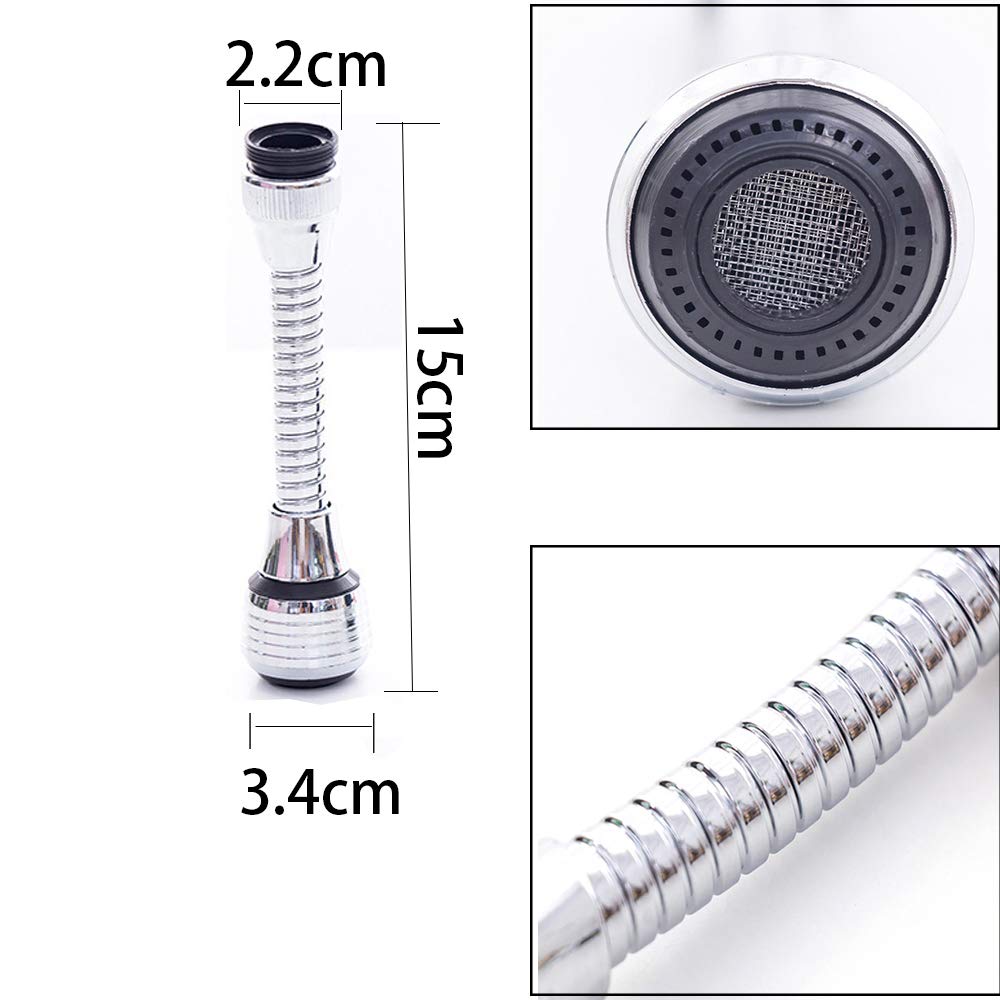 2 Piezas Aireador Flexible de Grifo,Boquilla de Grifo con Tubo de Extensión, Manguera Aereador,cabezal Giratorio de 360 Grados,para Regulador de Chorro Cocina,Baño