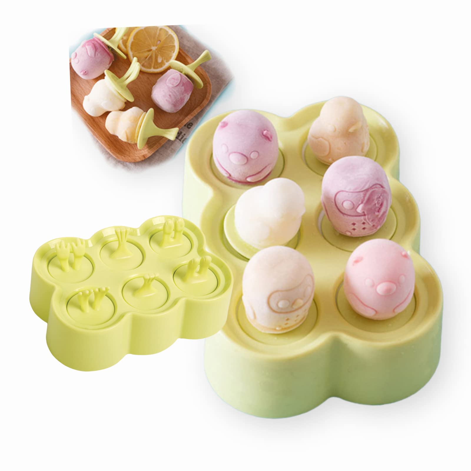 Lot de 6 mini moules à glace réutilisables en silicone sans BPA pour enfants et bébés - Motif animaux mignons - Vert