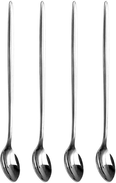 SHINE Pack of 4 Latte Spoons - Long Handle Stainless Steel Spoon - Ideal For Coffee Cafe Latte, Espresso, Hot Chocolate,Hot Drinks, Dessert