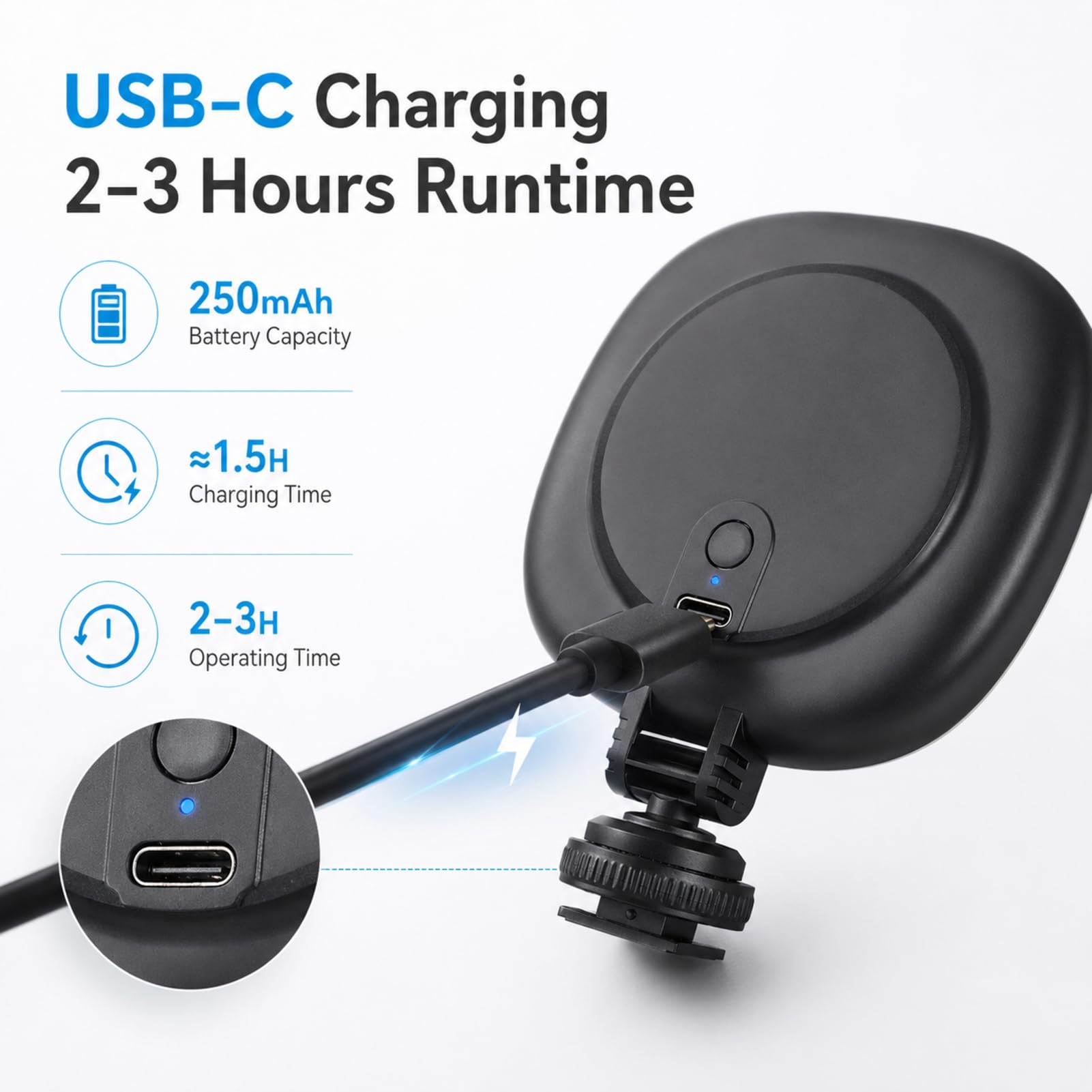 Anneau Lumineux Portable pour Appareil Photo, lumière de Remplissage d'appareil Photo, Lampe vidéo LED avec 3 Modes avec Batterie et Adaptateur de Griffe pour vlogging,