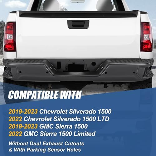 Miniatura 8 de Auto Dynasty Conjunto de parachoques trasero compatible con Chevy Silverado GMC Sierra 1500 2019-2023, 2022 LTD Limited, con orificios para sensor