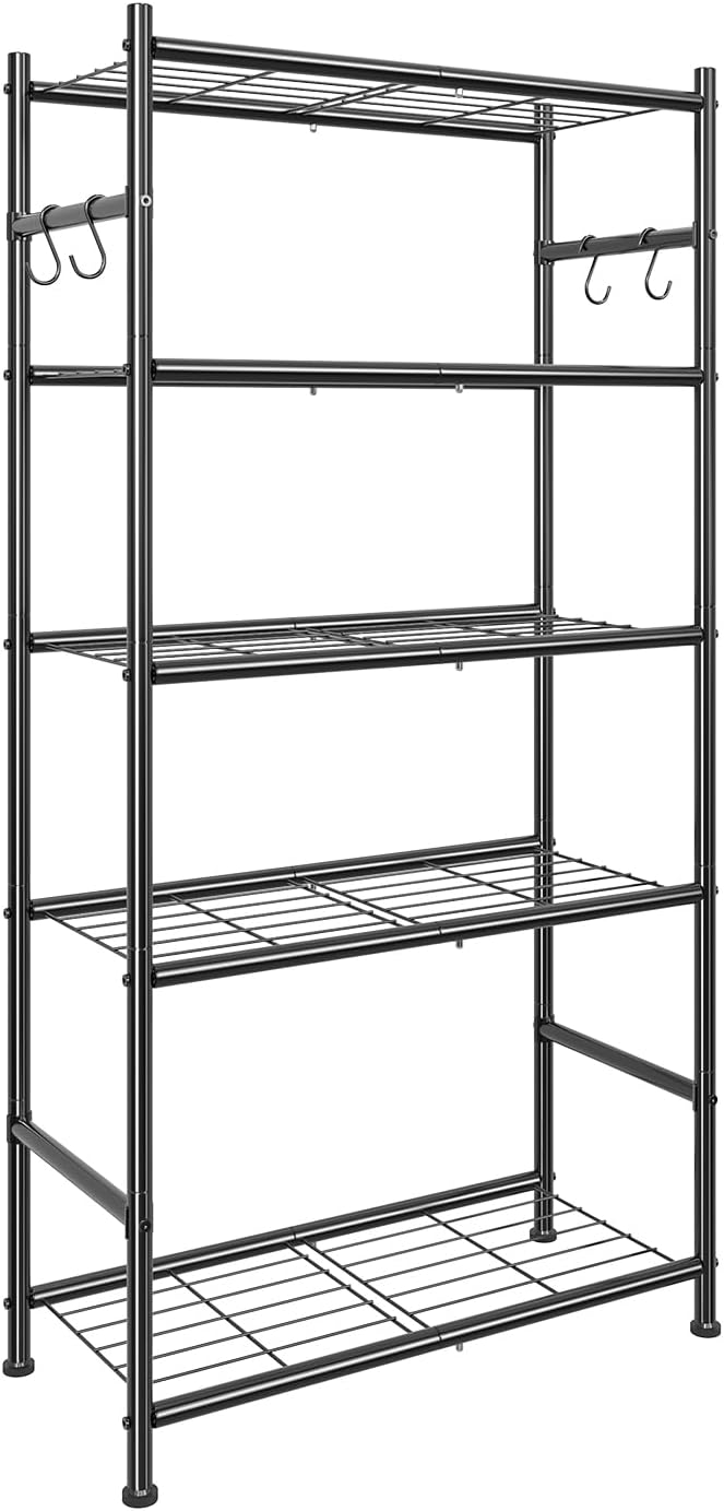 Simple Trending 5 Tier Storage Shelves, 33.5" W x 12.5" D x 71.25" H | Heavy Duty Shelf Organizer, Metal Shelving Unit with Leveling Feet for Pantry, Kitchen and Garage, Black