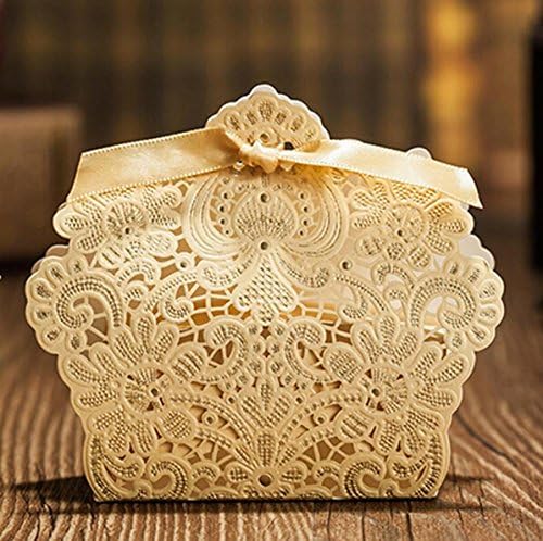25pcs decoraciones de boda Champagne Color encaje hueco caja de caramelo caja de regalo para recuerdos de boda SIT002C