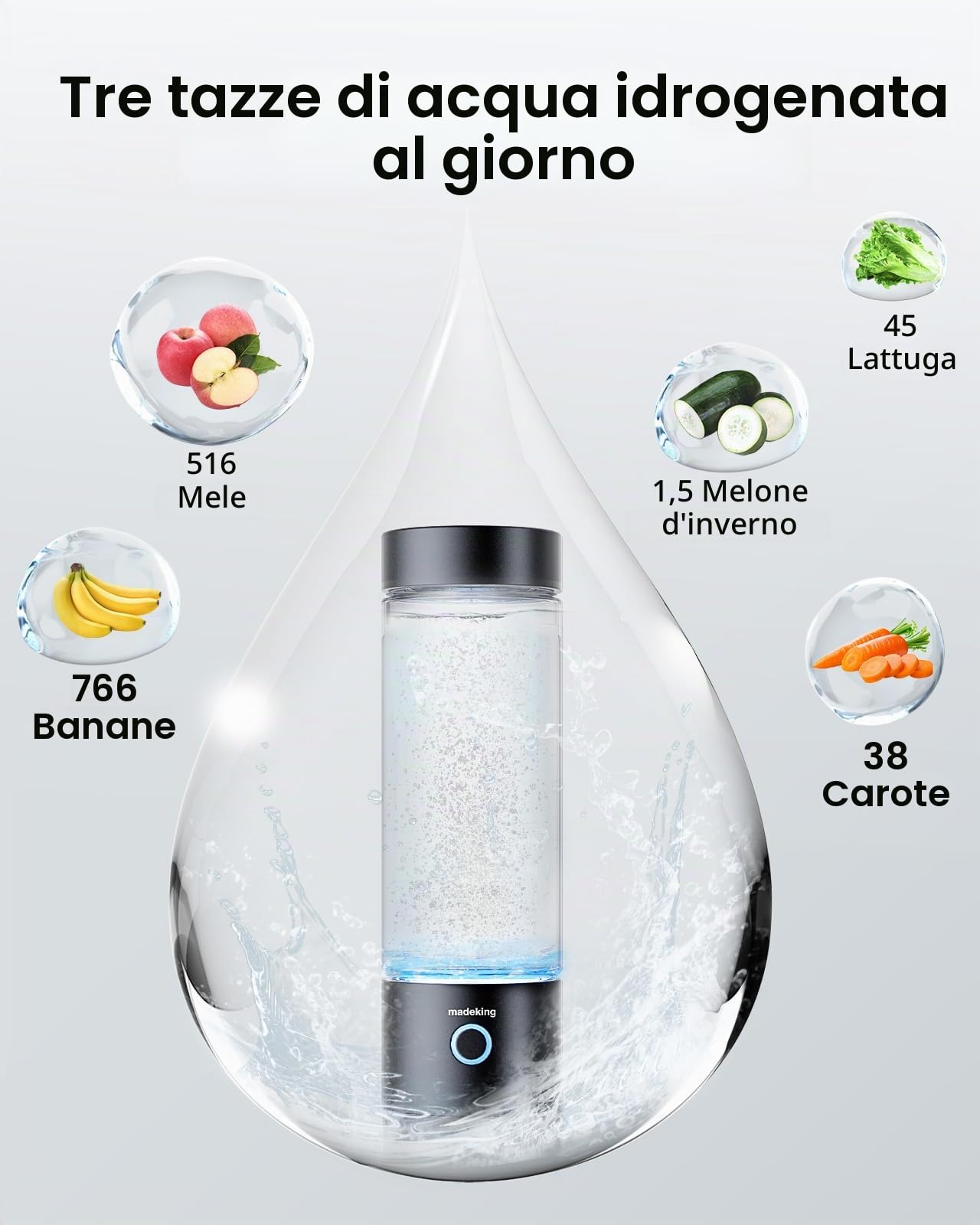 Generatore di bottiglie d'acqua di idrogeno - 400ml ricaricabile idrogeno acqua ionizzatore macchina, vetro portatile idrogeno tazza ricca di acqua Maker, buona per il regalo (nero)