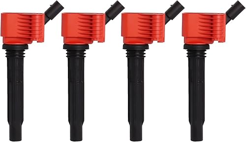 ENA Juego de 4 bobinas de encendido rojas compatibles con Audi Volkswagen A6 A8 Quattro Q7 Q8 S4 S5 Sportback SQ5 S8 SQ7 RS5 Beetle Sportback GTI