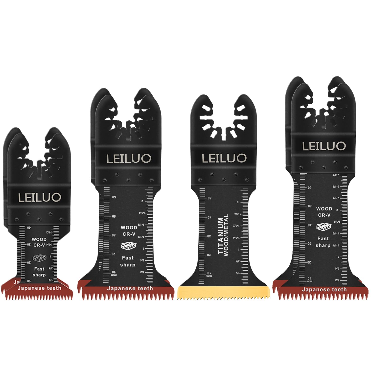 LEILUO 7 Pcs Universal Multitool Blades Extra Long Japanese Tooth & Titanium Oscillating Saw Blades for Wood with Nails Plunge Cut Oscillating Tool Blades Fit DeWalt Makita Milwaukee and More — image 1