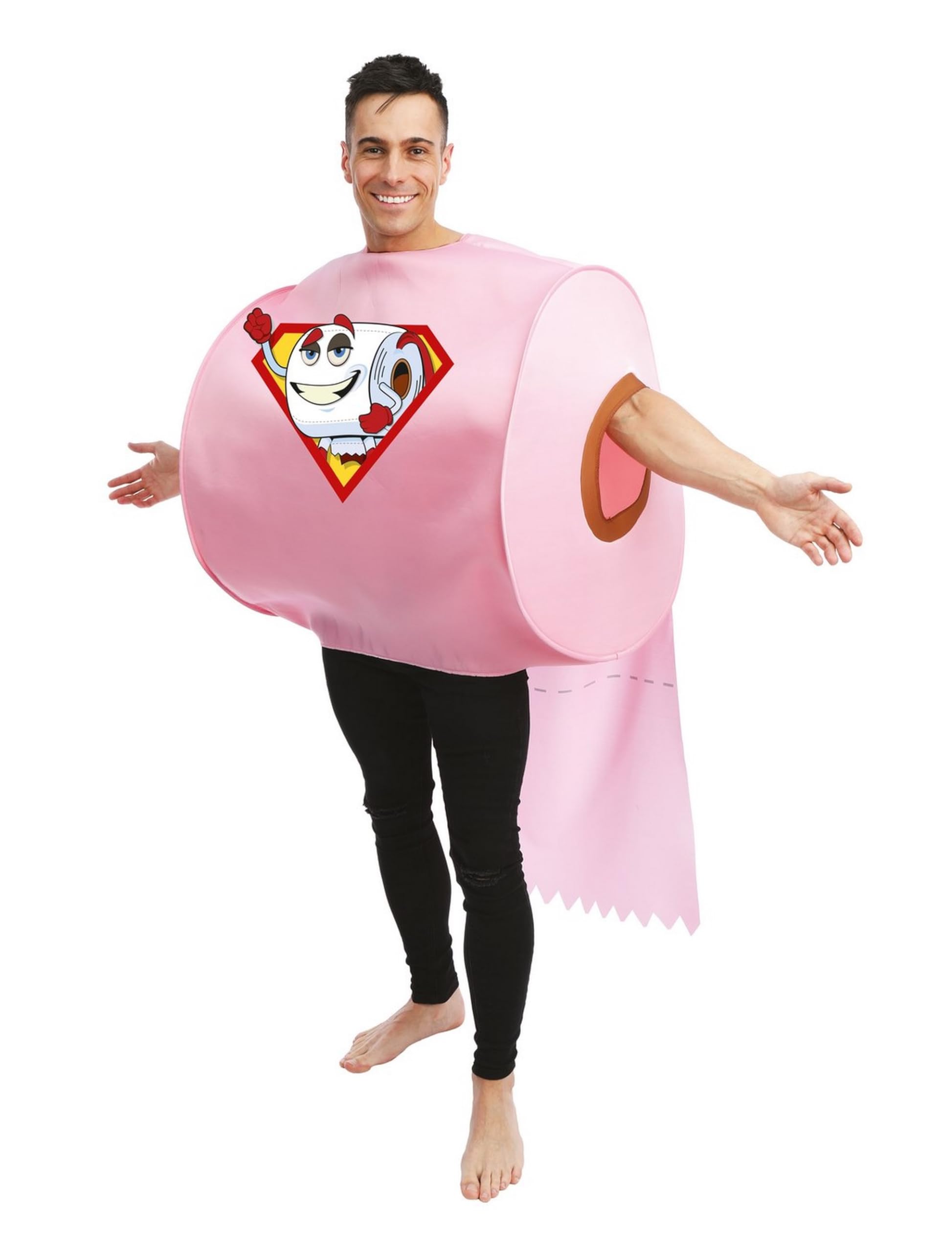 P'TIT CLOWN - 23393 - Déguisement Adulte "​Super PQ" - Costume Rouleau de Papier Toilette Unisexe - Tunique Décalé - Pour EVG, EVJF, Carnaval, Halloween, Fête Costumée - Polyester -​Taille Unique - Rose