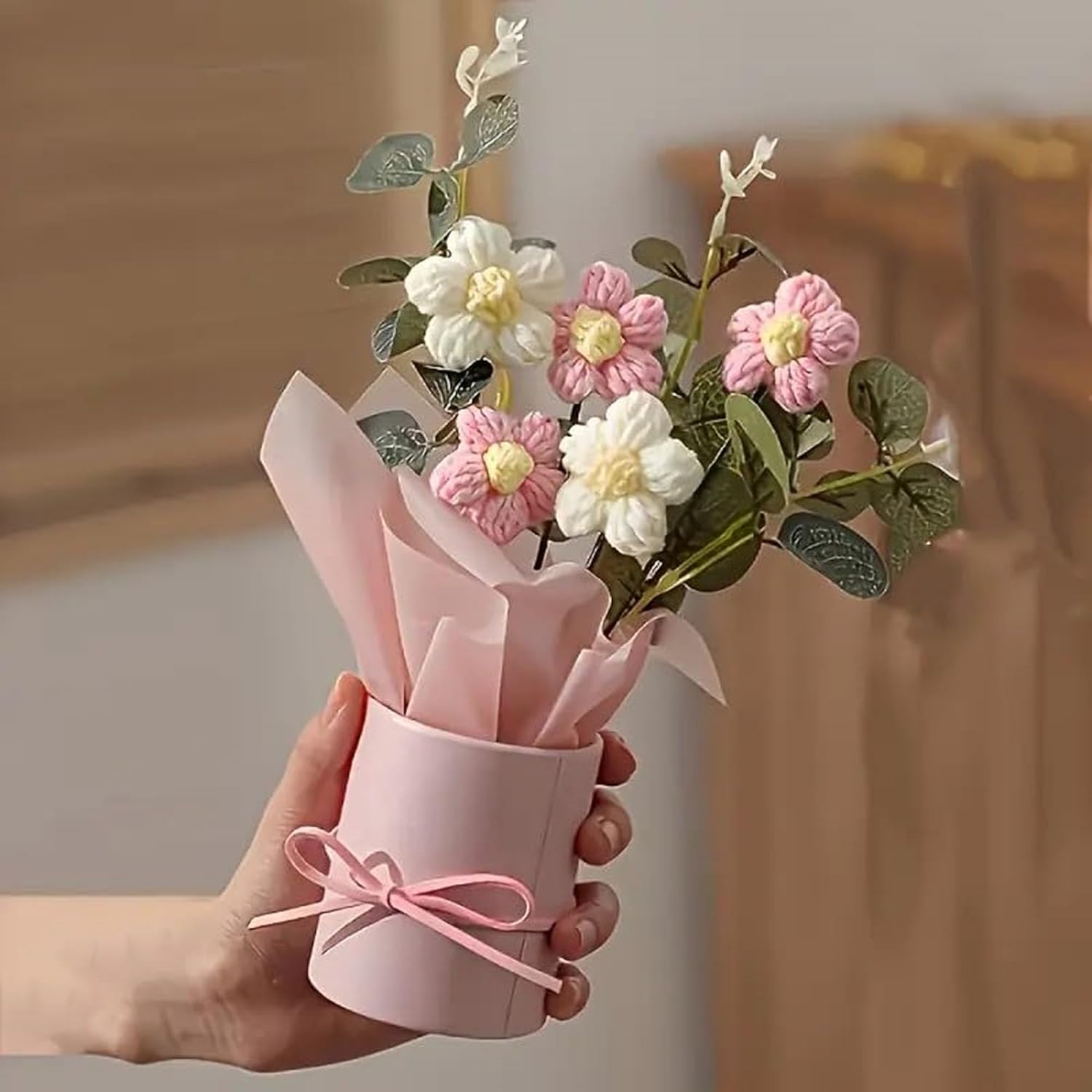 UCRAVO 1pcs Artificial Crochet Flower Bouquet/Artificial Flowers Bunch/Crochet Flowers Bouquet/Crochet Flowers/Flowers Bouquet Gift for Girls Home Decor,Gifting-image-49