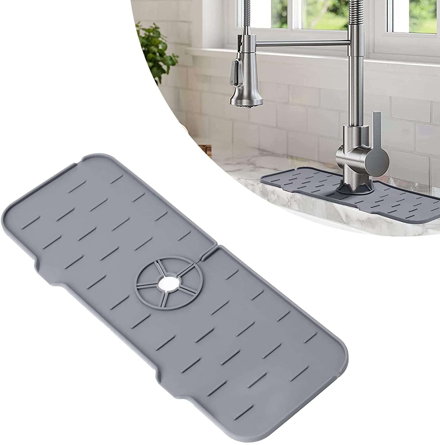 THE ORIGINAL Sink Mat Silicone Kitchen Faucet Sink Splash Guard - Bathroom Water Catcher - Sink Splash Drain Drying Pad - Suitable for Kitchen, Bathroom, Bar, RV - Fit Most Faucets