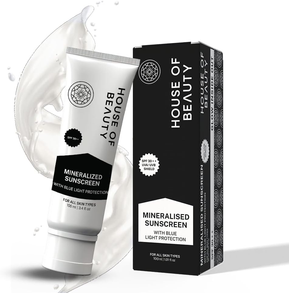 Mineral Sunscreen for kids & adults w/t SPF 30++ with Blue Light Protection, Aloe Vera Extract, Hyaluronic Acid & Vitamin E For Skin Ageing & Skin Hydration (100ml)
