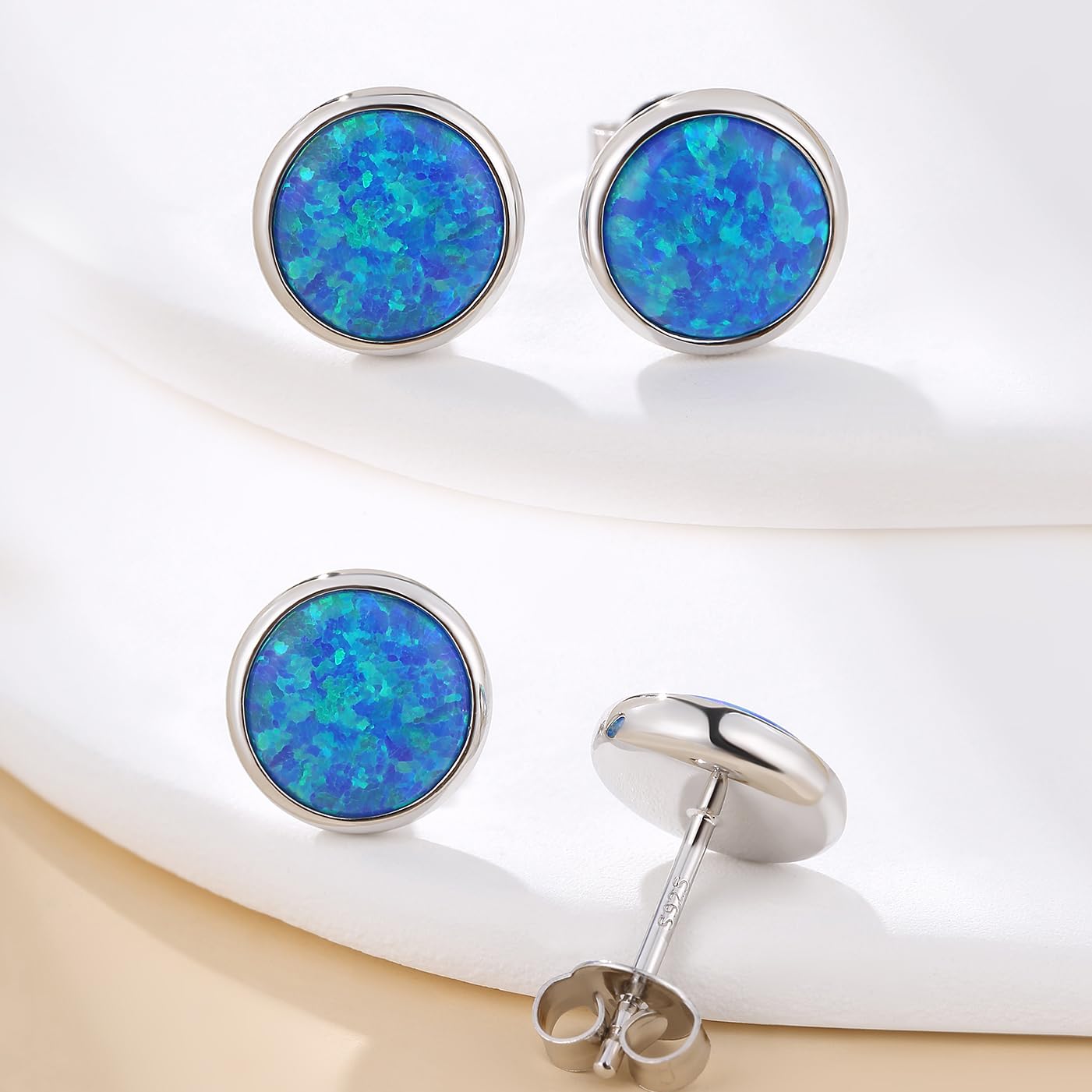Jiamiaoi Pendientes de ópalo chapados en oro blanco de 18 quilates, pendientes de plata de ley 925, hipoalergénicos, para hombre y mujer, 6 mm – 8 mm opciones
