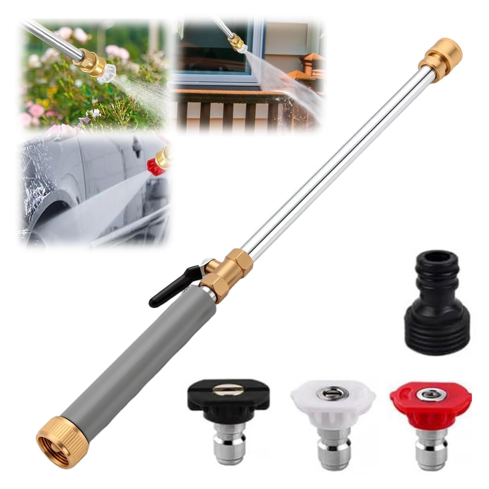 Jet Nozzle Power Washer for Garden Hose, 2026 Pressure Washer Wand with 3 Interchangeable Nozzles, Pressure Washer Nozzle with Adjustable Spray Patterns for Patio Garden Outdoor Cleaning (black,1pcs) — view 9