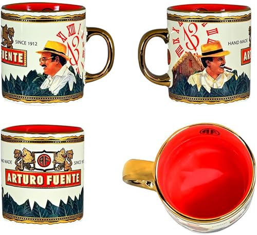 Arturo Fuente Hands of Time - Juego de 4 tazas de café expreso de cerámica, diseño vintage, tamaño pequeño