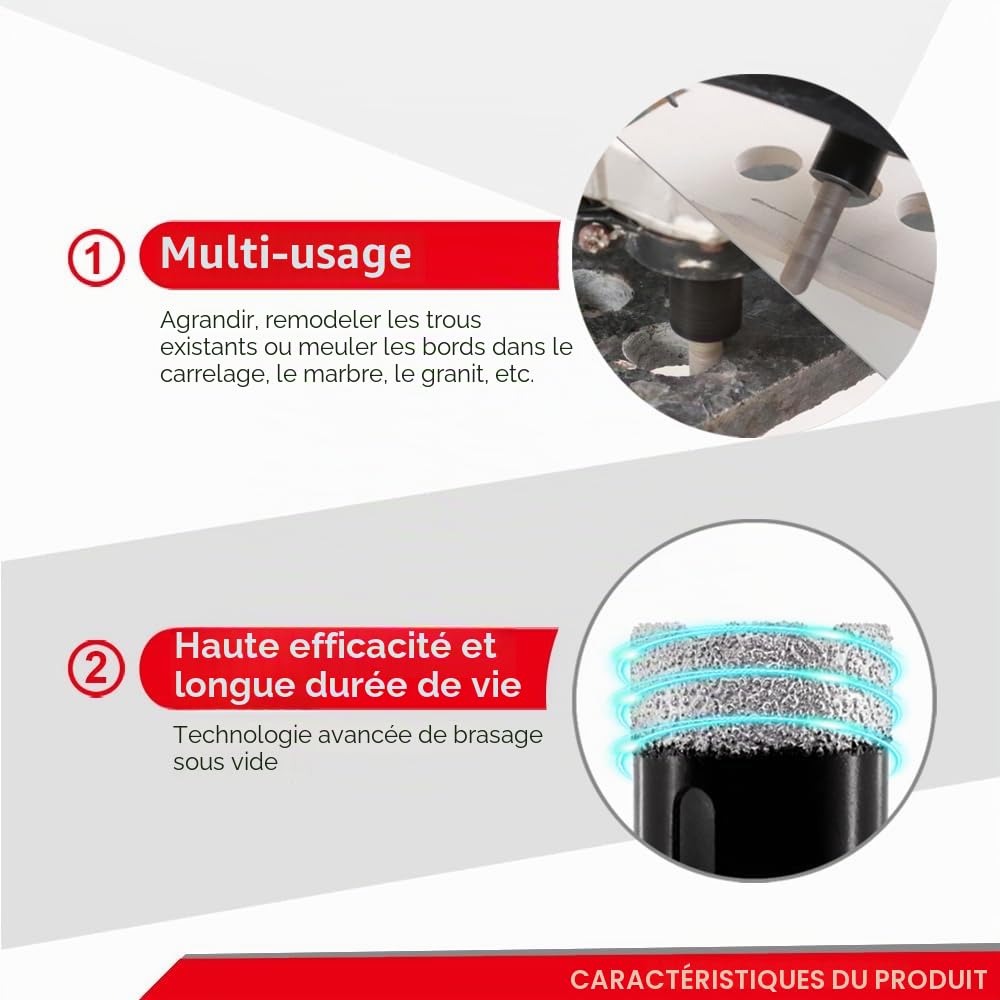 DT-DIATOOL Foret Diamant Carrelage Kit - 10pcs(6/6/8/25/35/50/68mm+10mm Forets à Fraiser+50mm Mèches Chanfrein+Adaptateur Hexagonal) Scie Cloche Diamantée pour Porcelaine Carrelage Marbre Granit