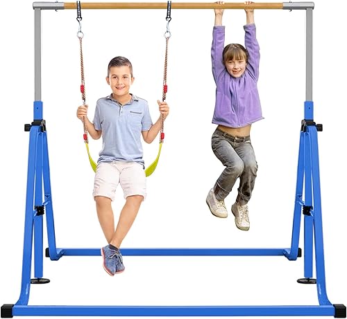 RAVS Barra de gimnasia para niños, 8 alturas ajustables, fácil de plegar, barra de entrenamiento de gimnasia para niños, barras horizontales de