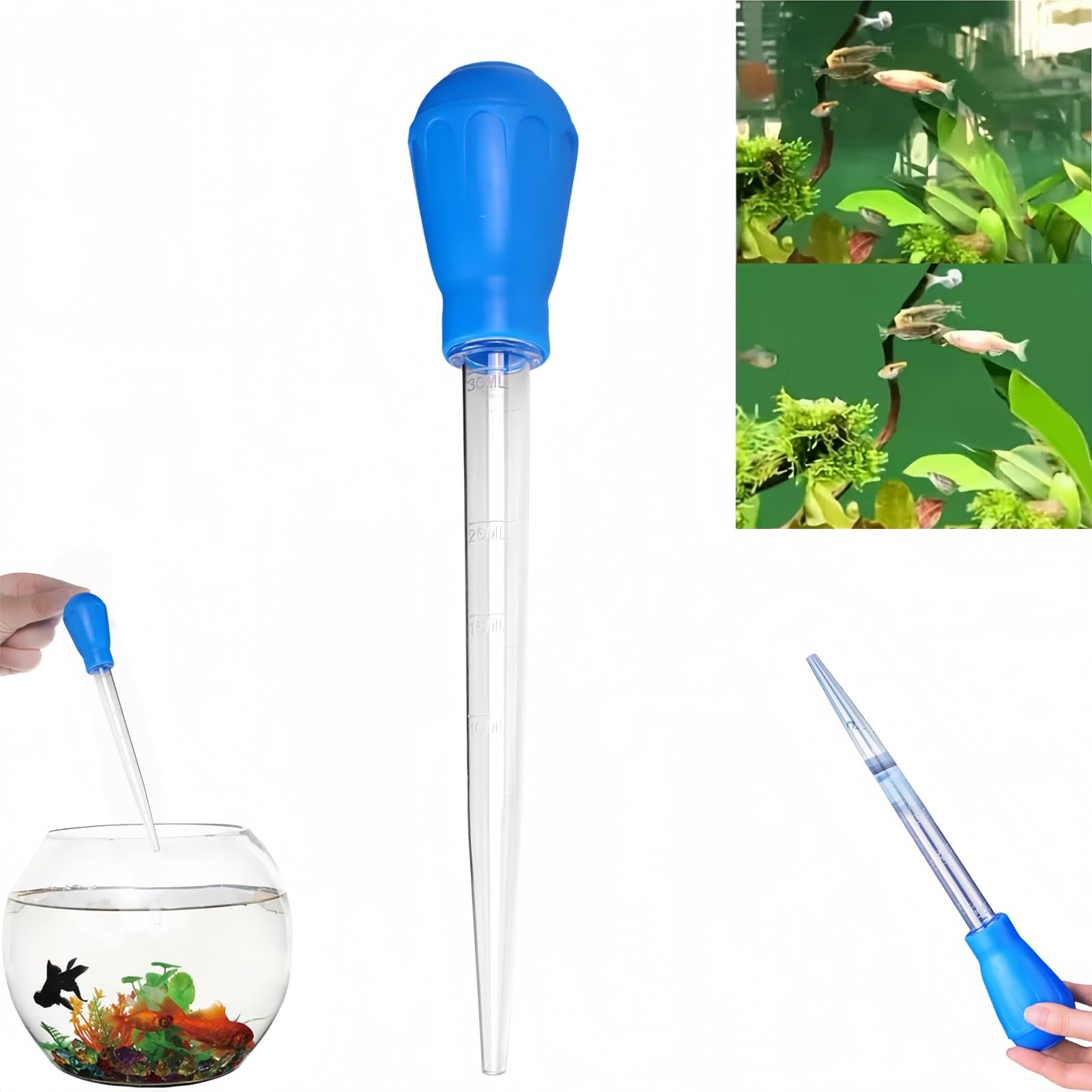 28CM Fish Feeder for Aquarium,Long Fish Tank Fee/der & Water Changer Pipe,Fis/h Treat Dispenser & Cleaning Waste Clean Tool Accessories,Fi/sh Fe/eder with Water Changer & Waste Cleaner Tool