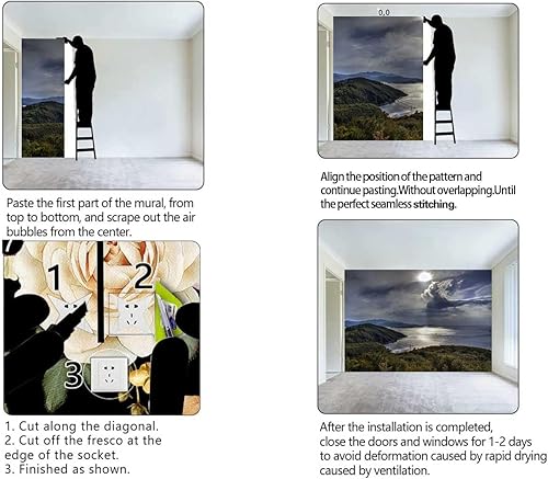 Miniatura 4 de Papel tapiz con vista a la playa para pegar y despegar, papel tapiz para dormitorio, espacio animado de 118 pulgadas de ancho x 110 pulgadas de alto