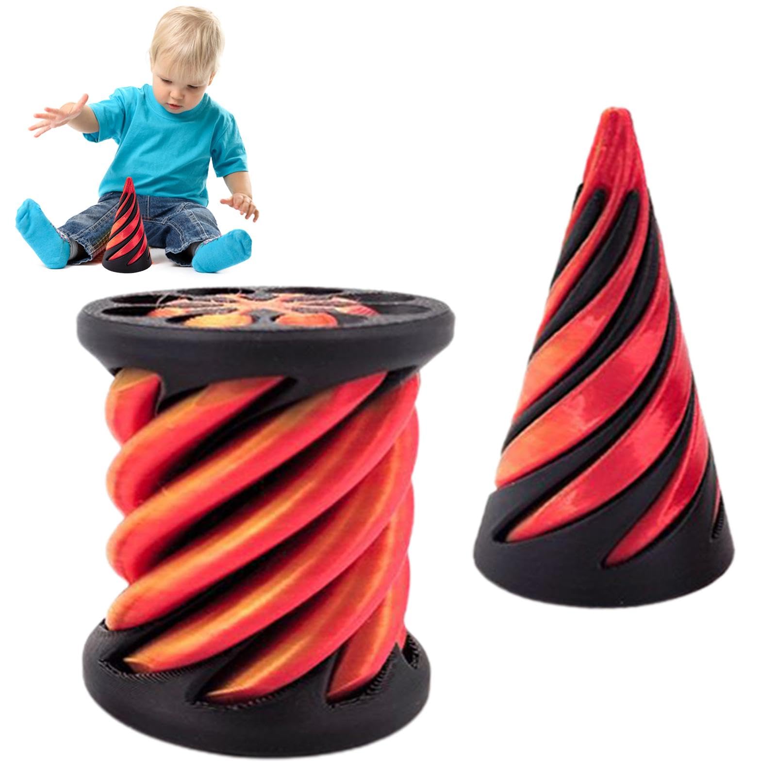Impossible Pyramid Passthrough Sculpture, Printed Rotating spirals Cone Fidget Toy, Pass Through Pyramid Fidget Toy - Image 4