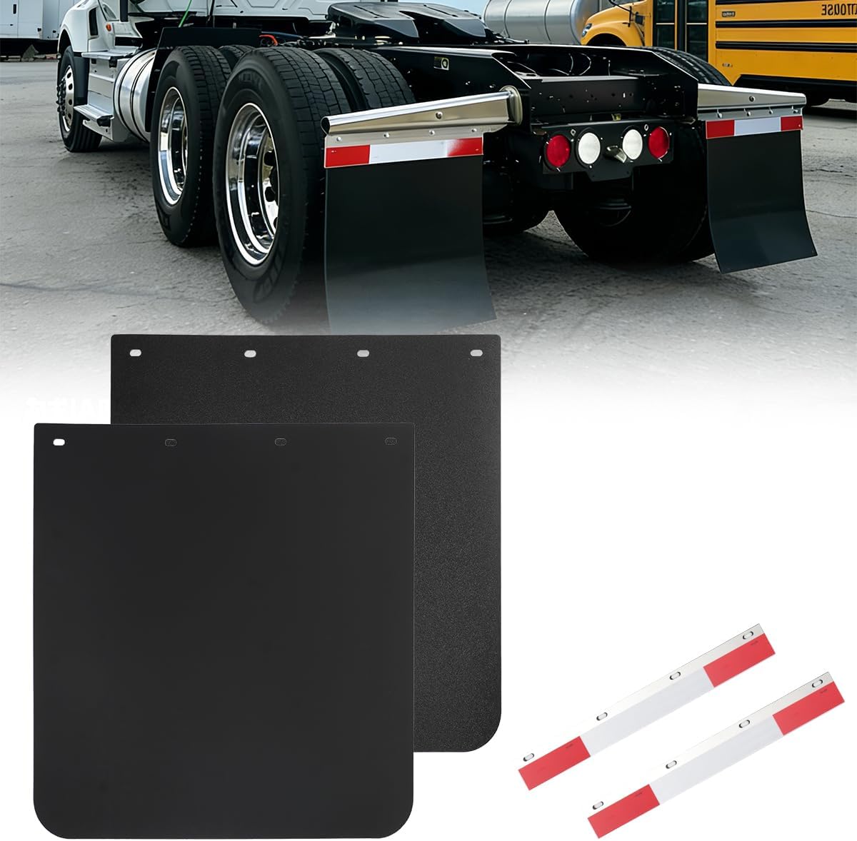 24"x30" Black Polymer Mud Flaps with 24"x3" Reflective Tape, Universal Fit for Semi Trucks, Trailers & Commercial Vehicles, All-Weather Splash Guards, 2 Pack