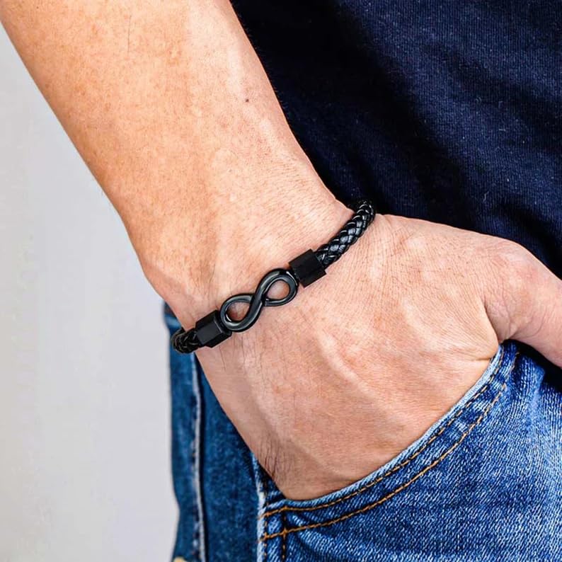 LIU JUN To My Man Bracelet For Men, Infinity Leather Braided Husband Birthday Inspirational Gifts From Wife I Love You Forever And Always Handmade Wristband Christmas Boyfriend Jewelry3