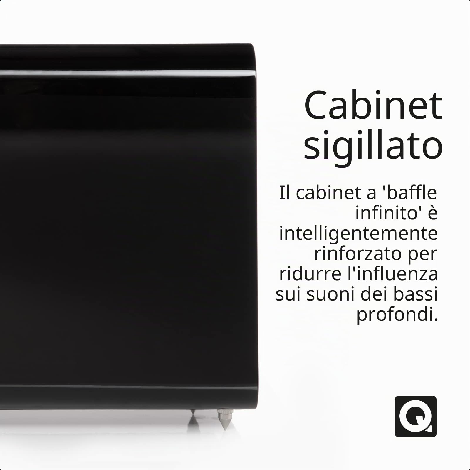 Q ACOUSTICS Q B12 - Subwoofer nero lucido, con sistema a deflettore infinito, driver da 12", amplificatore di classe D da 220 watt, bobina vocale da 50 mm, subwoofer attivo per sistemi musicali Hi Fi