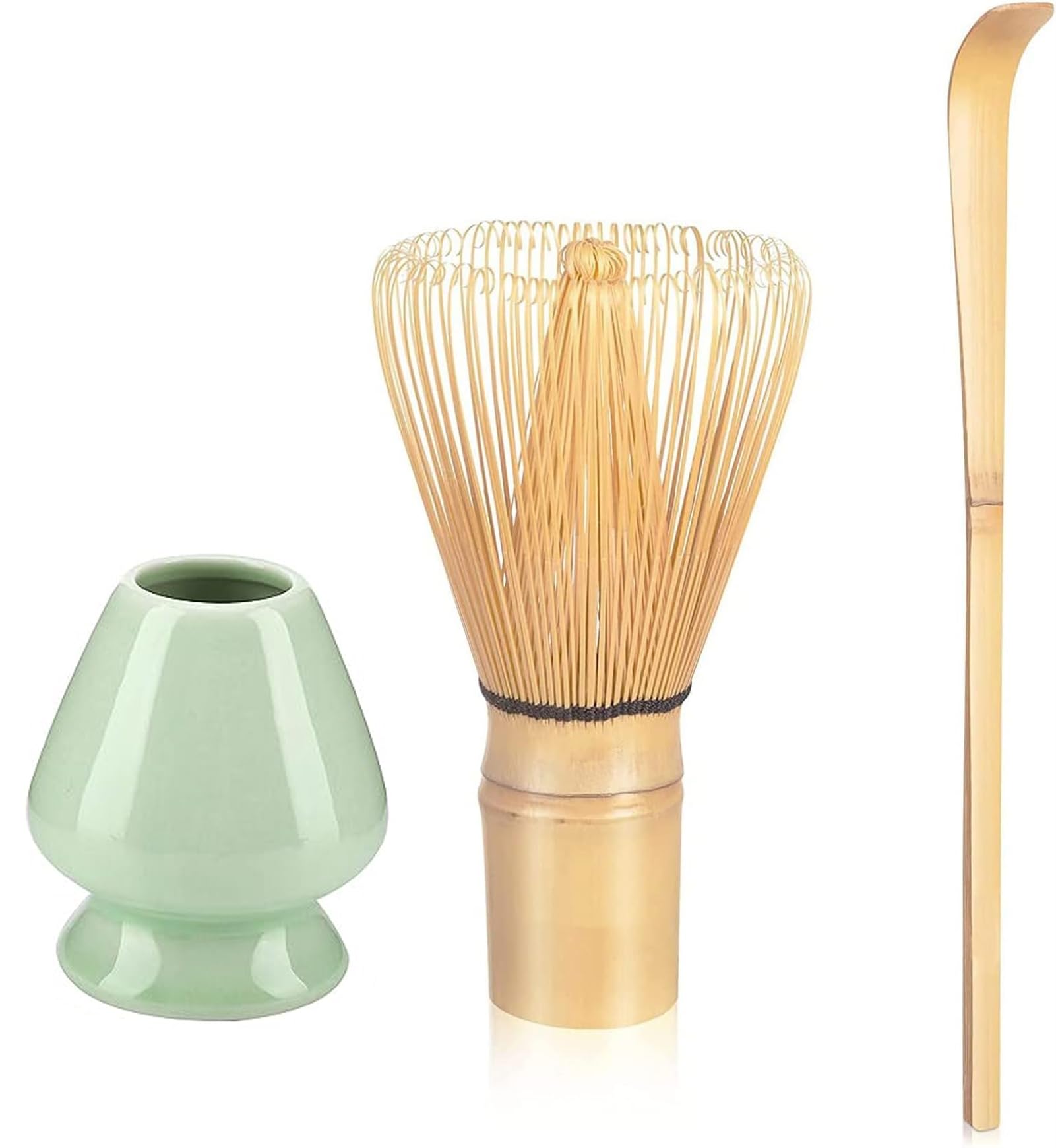 TAMEJapanese Matcha Tea Set, Traditional Bamboo Matcha Whisk Kit, Bamboo Whisk and Holder, Tea Scoop - Traditional Japanese Matcha Kit, Ceramic Whisk Holder for Japanese Tea Ceremony (cyan)