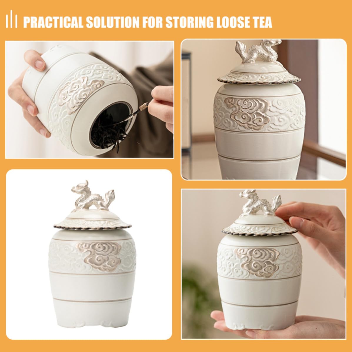 Contenedor de Terrones de Azúcar y Botes de Té para Té Suelto de Cerámica Beige Capacidad de 500ml Sello Hermético y Estilo Tradicional Chino para Almacenar