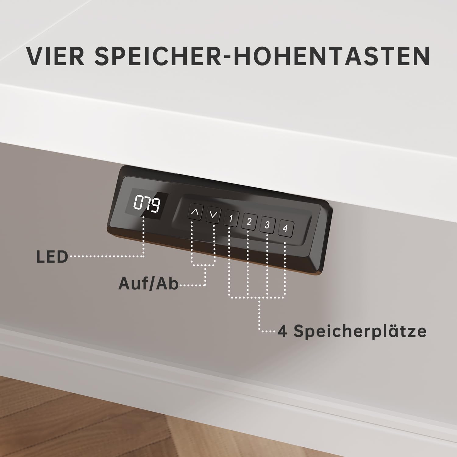 Airfish Höhenverstellbarer Schreibtisch Elektrisch 160x70cm, Stabiler Schreibtisch mit Aufbewahrungstasche, Memory-Funktion mit 4 Höhen, Computertisch für Homeoffice, Stehpult, Standing Desk, Weiß