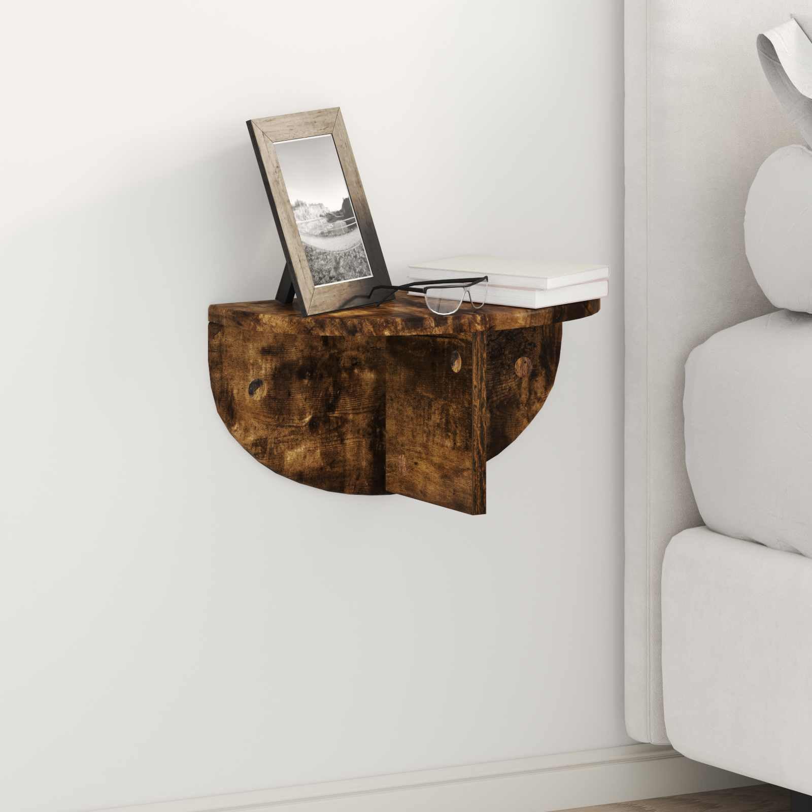 Regał ścienny, zestaw 2 sztuk, dąb wędzony, 38 x 19 x 19 cm, materiał drewnopochodny, wiszący, do salonu, sypialni, biura, uniwersalne regały ścienne