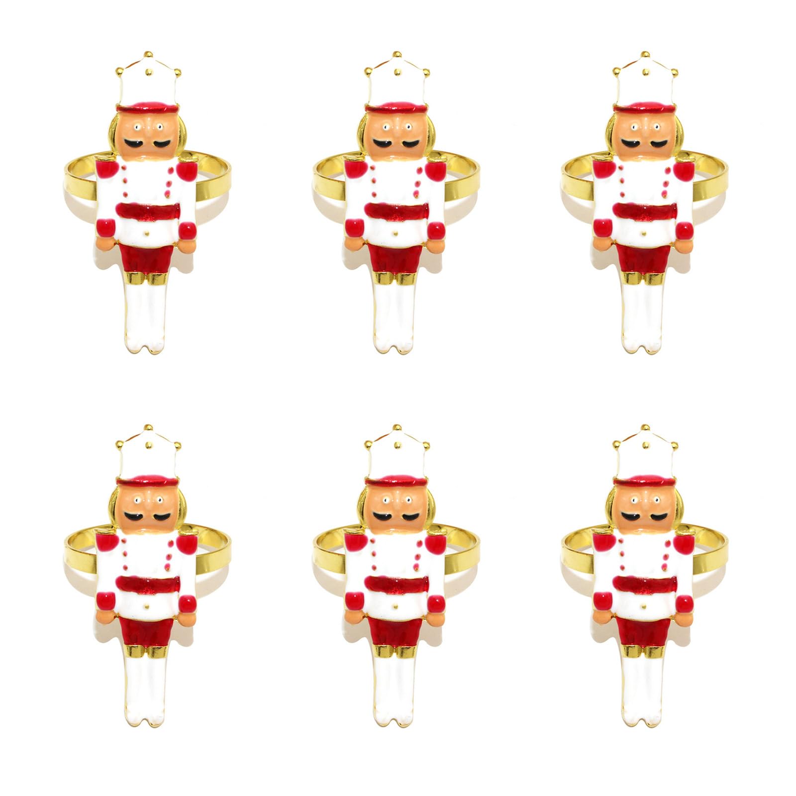 6Pieces Christmas Nutcrackers Soldier Napkin Rings Alloy Tableware Accessories for Holiday Dining Decorations Sturdy Alloy Napkin Holders Set