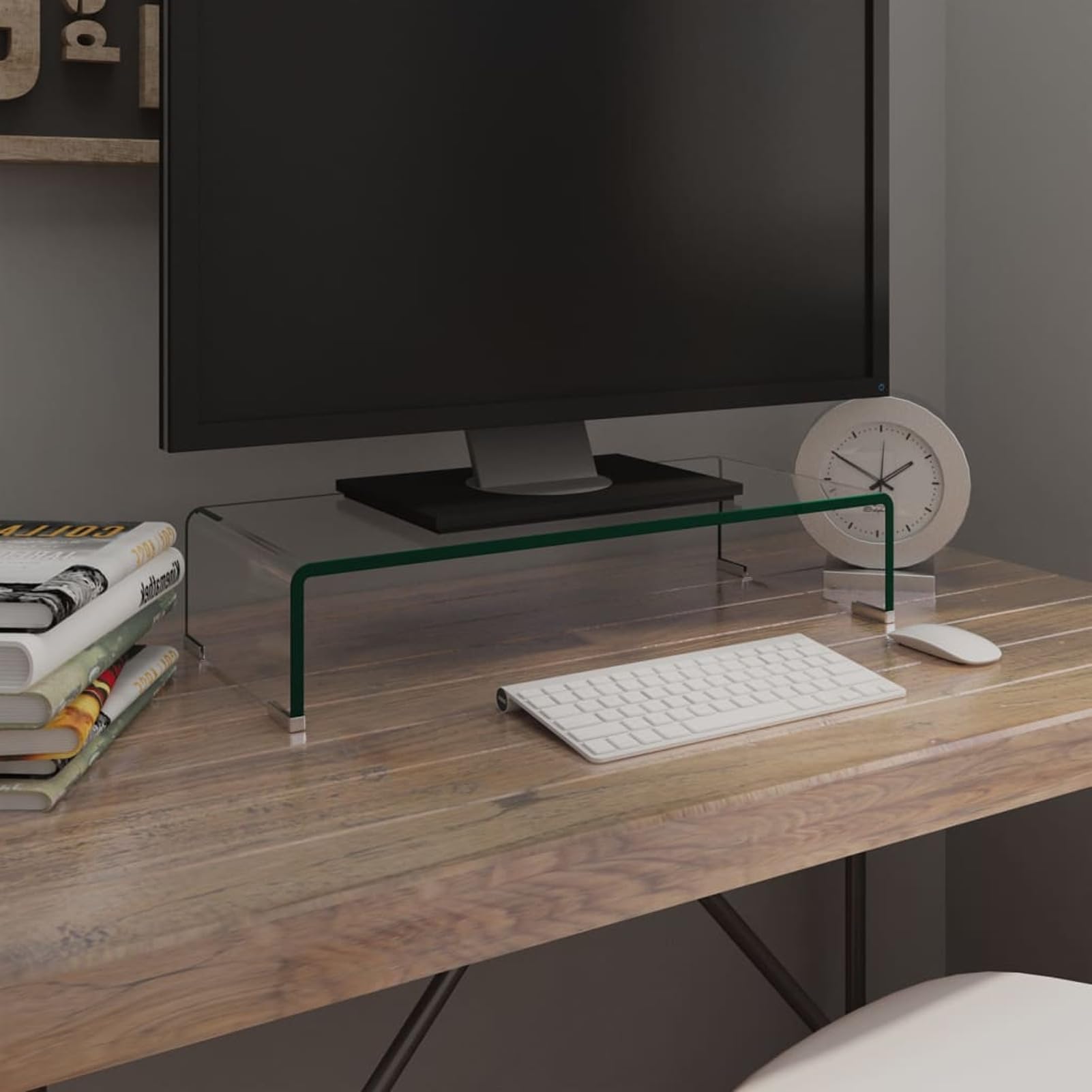 Stolik pod telewizor, szkło przezroczyste, 60 x 25 x 11 cm, konsola do telewizora, wąski monitor