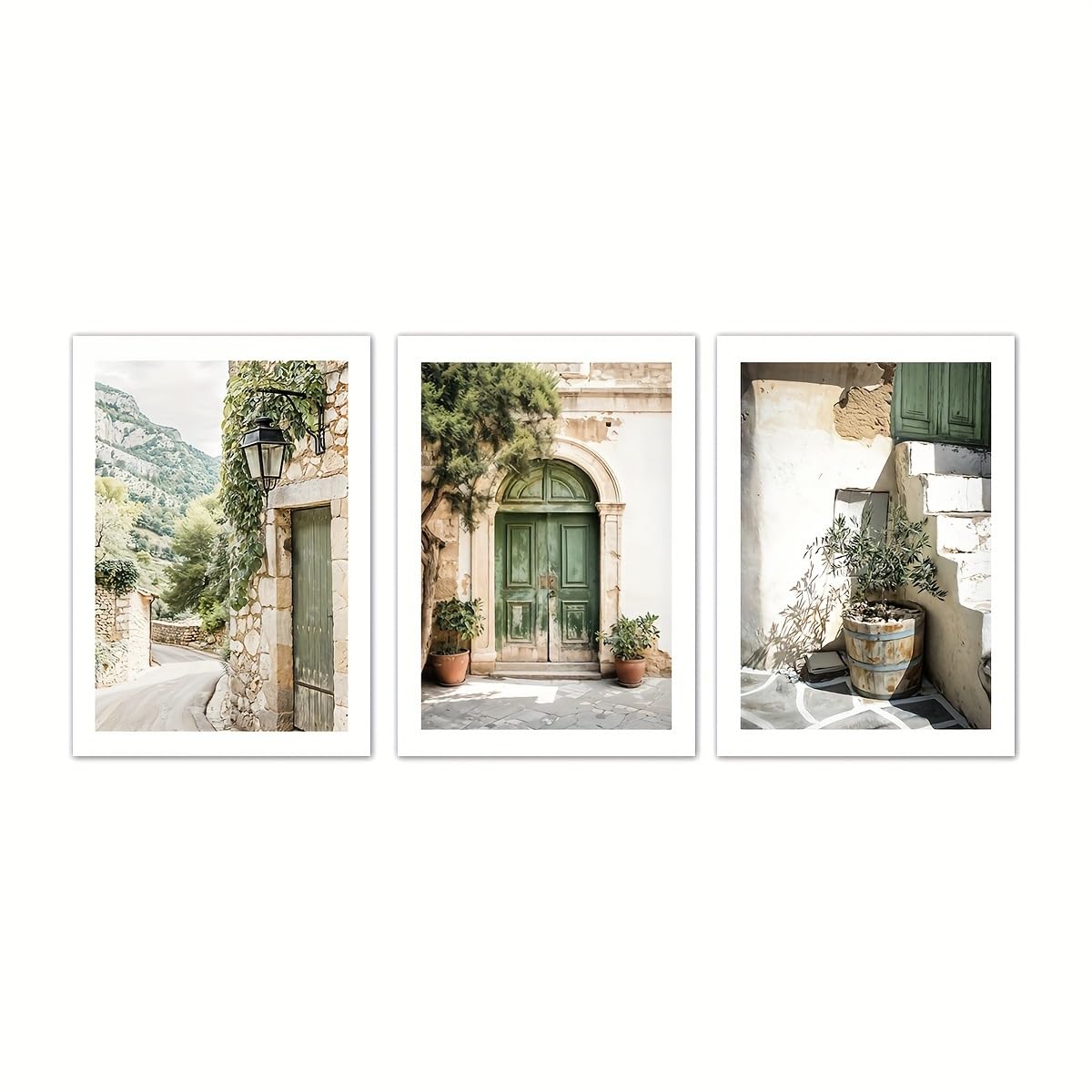 Jorcedi Green 3Pcs Large Vintage Italy Landscape Framed Canvas Wall Art, Olive Tree Old House Wall Decor,Modern Minimalist Country Farmhouse Art Print For Living Room Office, Frameless (21X30cm,)