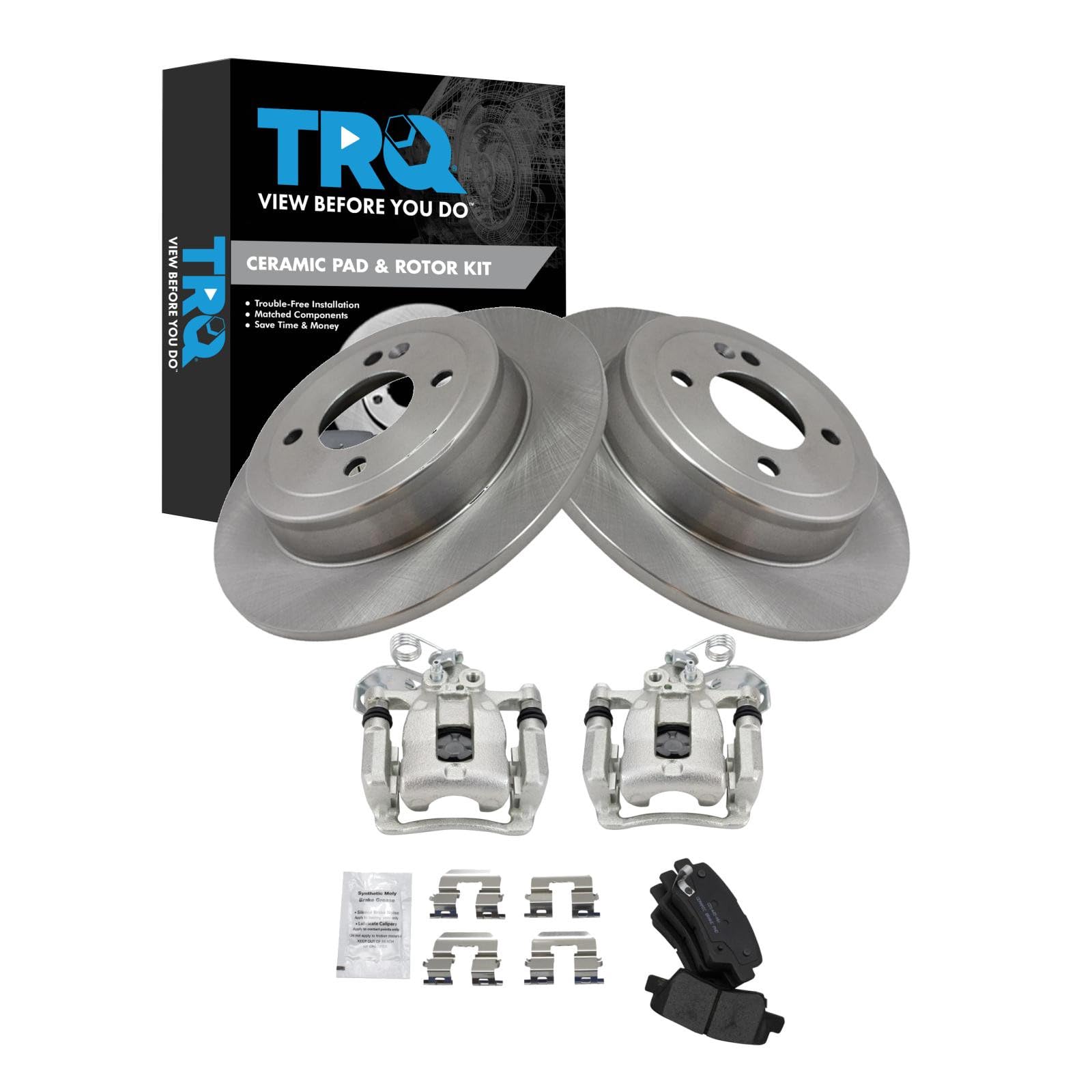 TRQ Rear Brake Pad &amp; Rotor Kit Ceramic Compatible with 2012-2017 Kia Rio