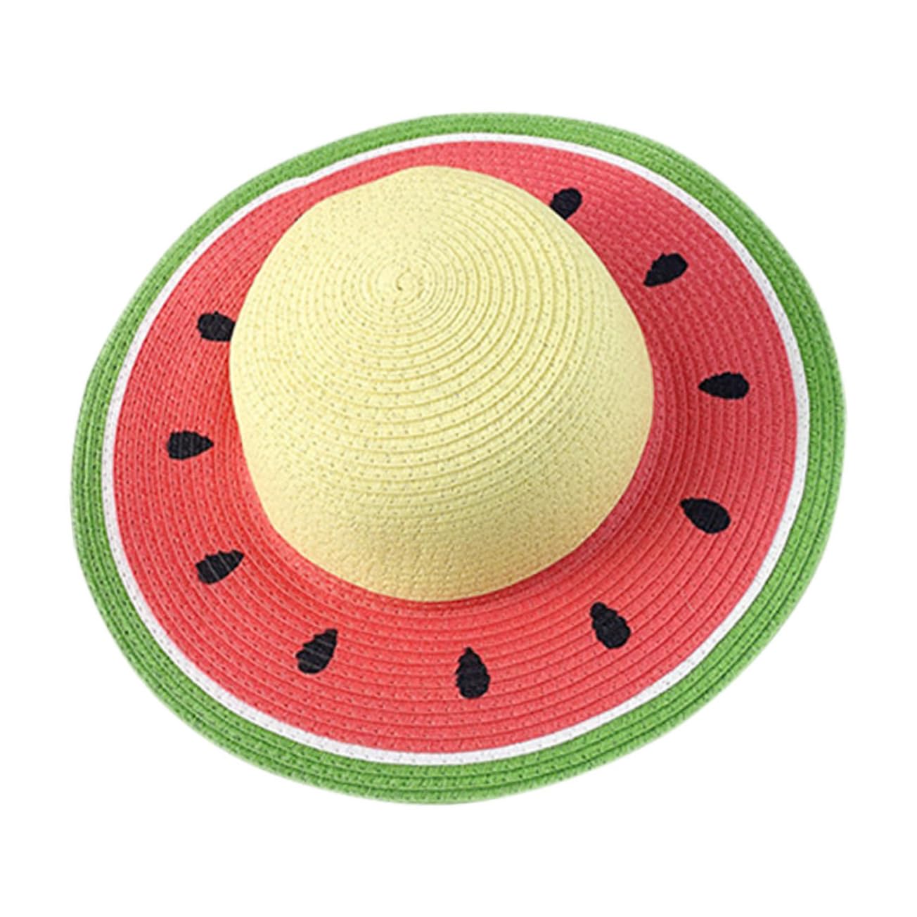 Abaodam Sombrero de Paja para Niña Diseño de Fruta Sandía, ala Ancha, Transpirable y Plegable para Actividades al Aire Libre en Verano